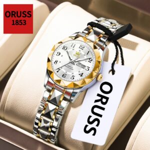 Oruss Original Feminino Calendário Duplo Luxo Aço Inoxidável À Prova