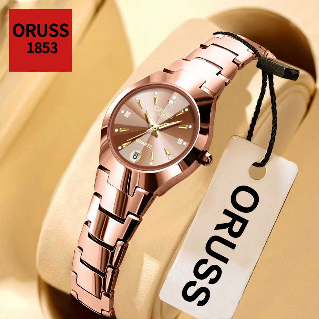 Oruss Original Feminino Calendário Luxo Aço Inoxidável Luminoso À