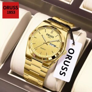 Oruss Original Masculino Aço Inoxidável Calendário Duplo À Prova D