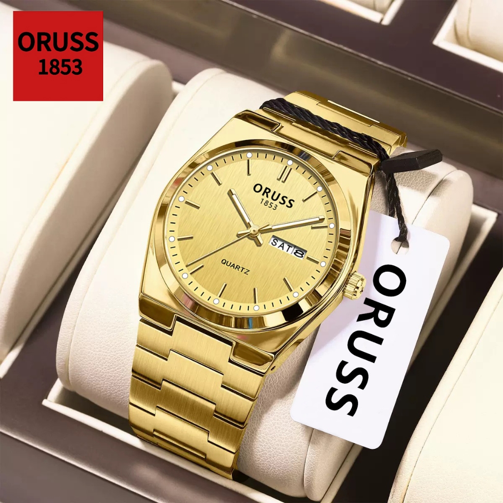 Oruss Original Masculino Aço Inoxidável Calendário Duplo À Prova D