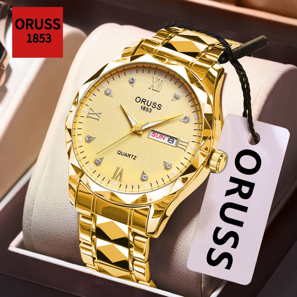 Oruss Original Masculino Aço Inoxidável Calendário Duplo Temperamento