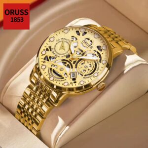 Oruss Original masculino luminoso aço inoxidável calendário de luxo