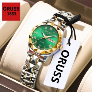 Oruss Original Ouro Aço Inoxidável Luxo Luminoso Calendário Duplo