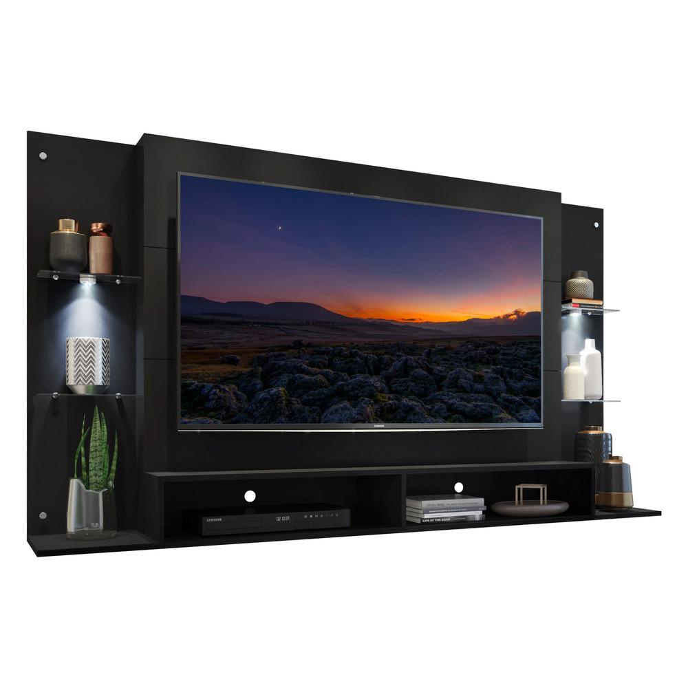 Painel com Suporte TV 60" e 2 Leds Prateleiras de Vidro Vegas