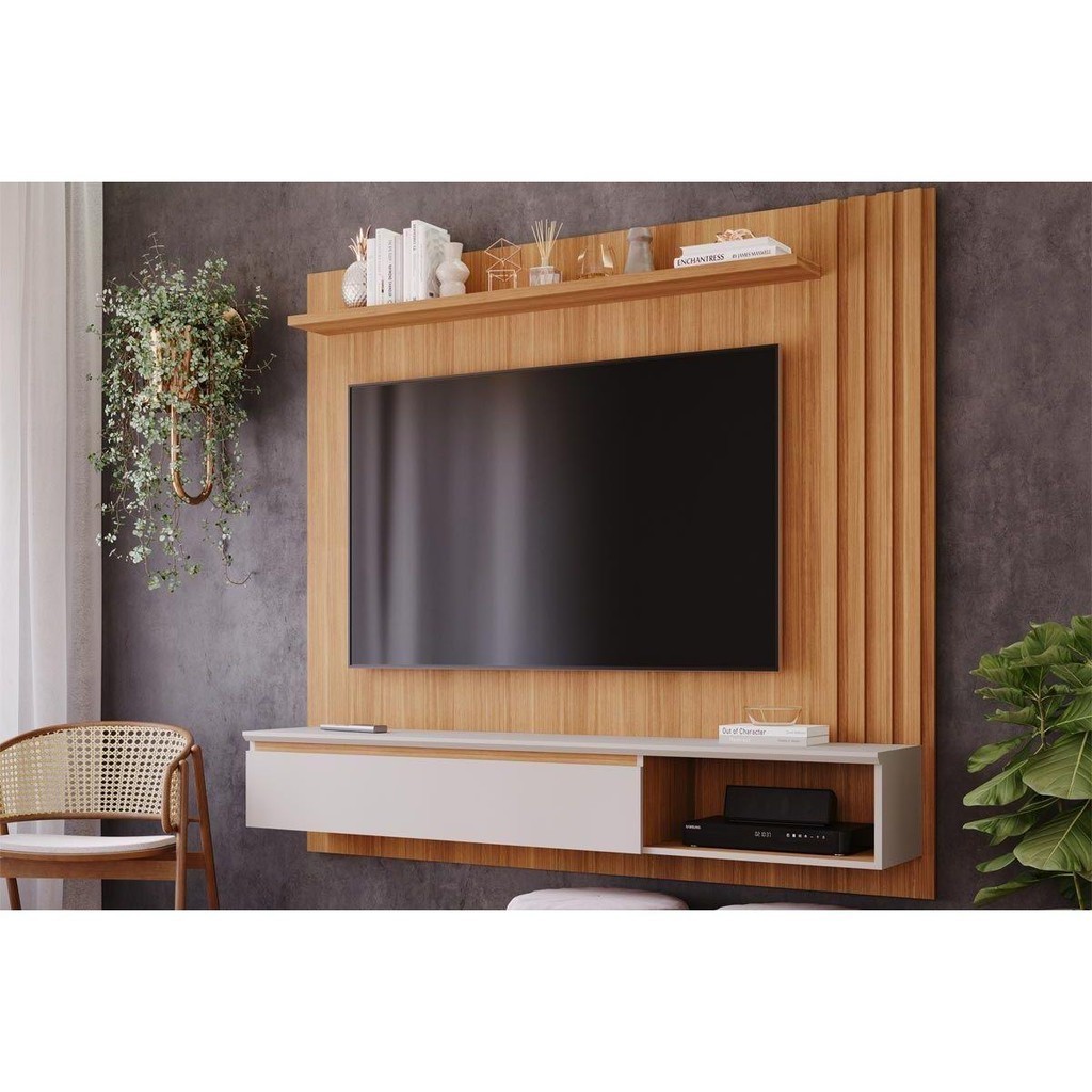 Painel Home p TV até 60 Polegadas Panama Plus Ripado c Prateleira
