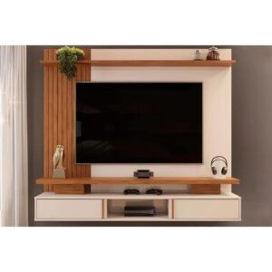 Painel Home p TV até 65 Polegadas Leoni Ripado c Prateleira e Nichos