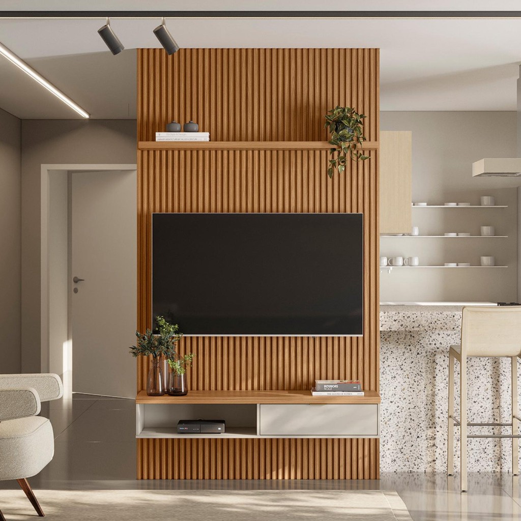 Painel Modular Ripado 1,40m com Nicho e Prateleira Linea Brasil