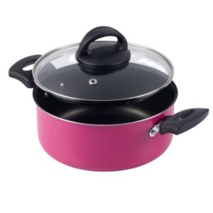 Panela Caçarola Antiaderente Tampa De Vidro 20Cm 2,5L Rosa Nacional