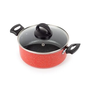 Panela Caçarola Antiaderente Tampa Vidro 16Cm Vermelho Nacional