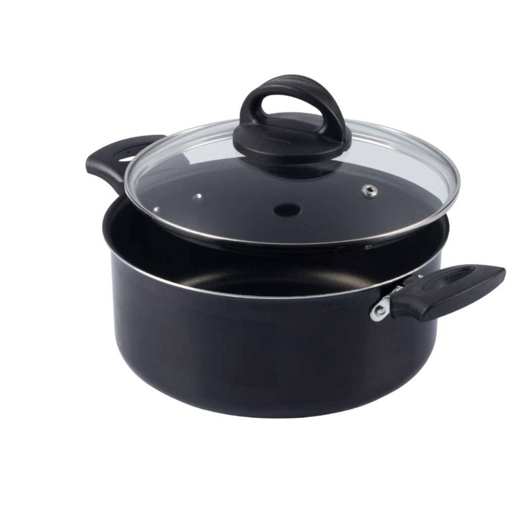Panela Caçarola Antiaderente Tampa Vidro 18Cm 1,9L Preto Nacional