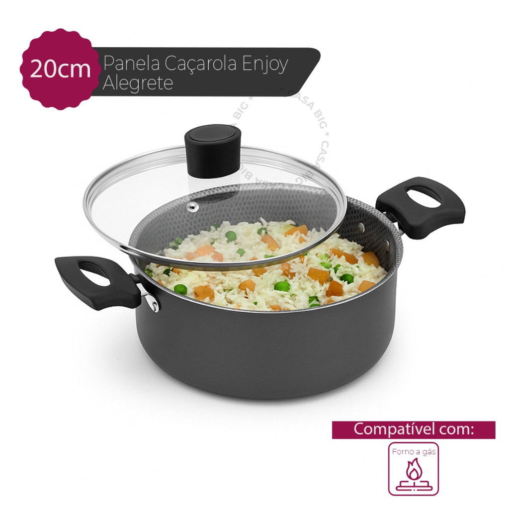 Panela Caçarola Enjoy 20 C Tampa Vidro Cinza Alegrete — Cozinha e Utensílios