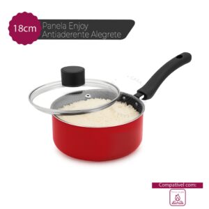 Panela De Arroz Antiaderente 18Cm C Tampa De Vidro Vermelha