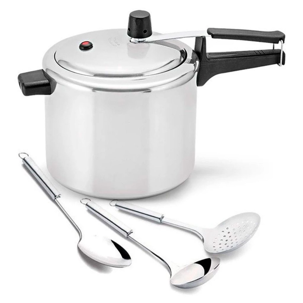 Panela de Pressão 4,5l Polida Panelux e Utensílios em Aço Inox 3 pçs — Cozinha e Utensílios