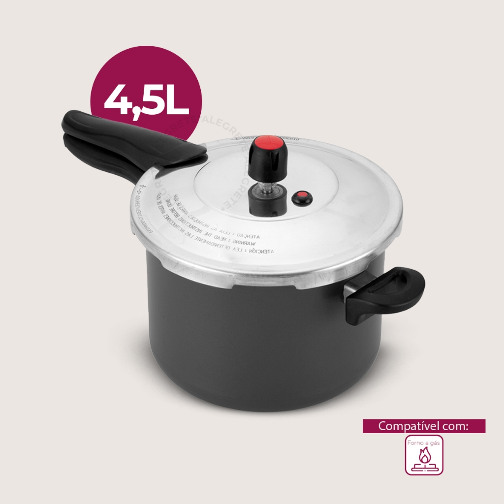 Panela de Pressão Alegrete 4.5L Fechamento Externo Antiaderente Cinza — Cozinha e Utensílios