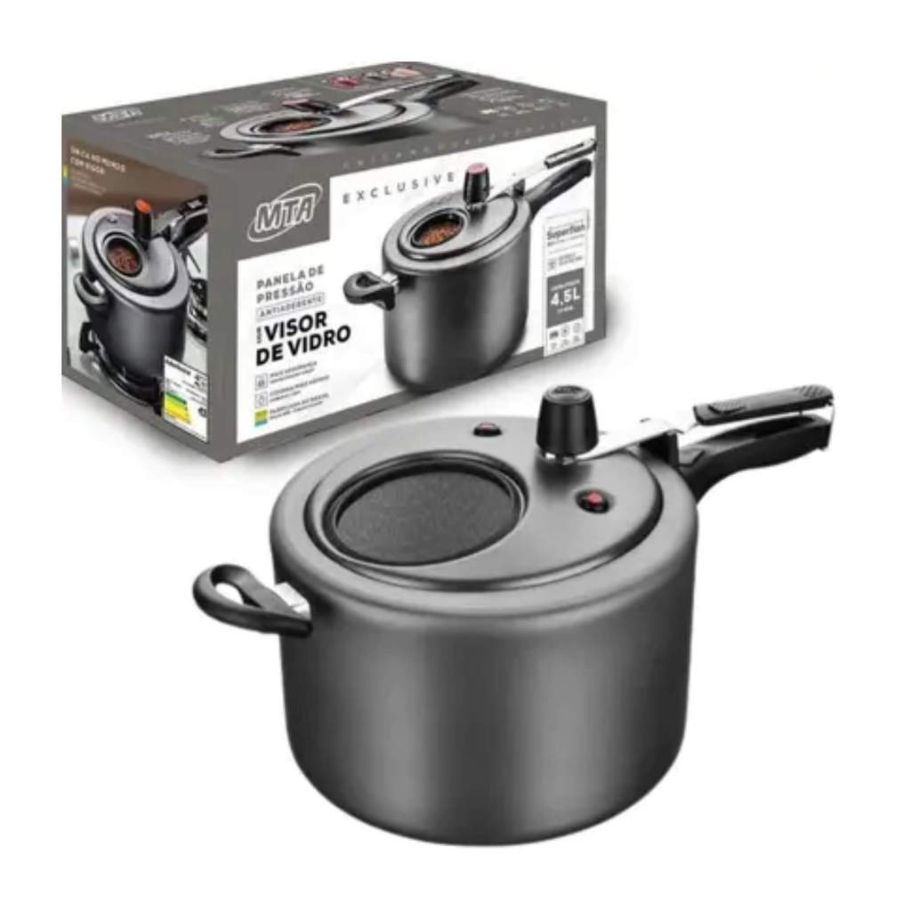 Panela de Pressão Antiaderente com Visor Grafite 4,5 Litros Mta 6002
