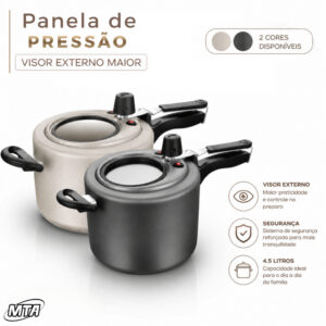 Panela de Pressão Antiaderente com Visor Grande Externo na Tampa 4,5
