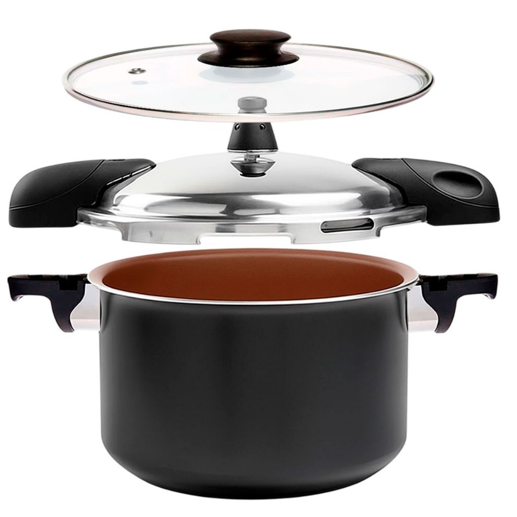 Panela de Pressão Caldeirão 2 em 1 Brinox Pressure 5,4 Litros Preta