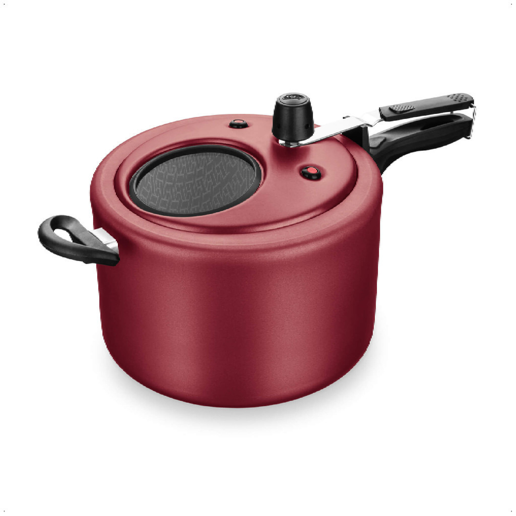 Panela de Pressão Cereja Visor de Vidro Fechamento Interno 8L de