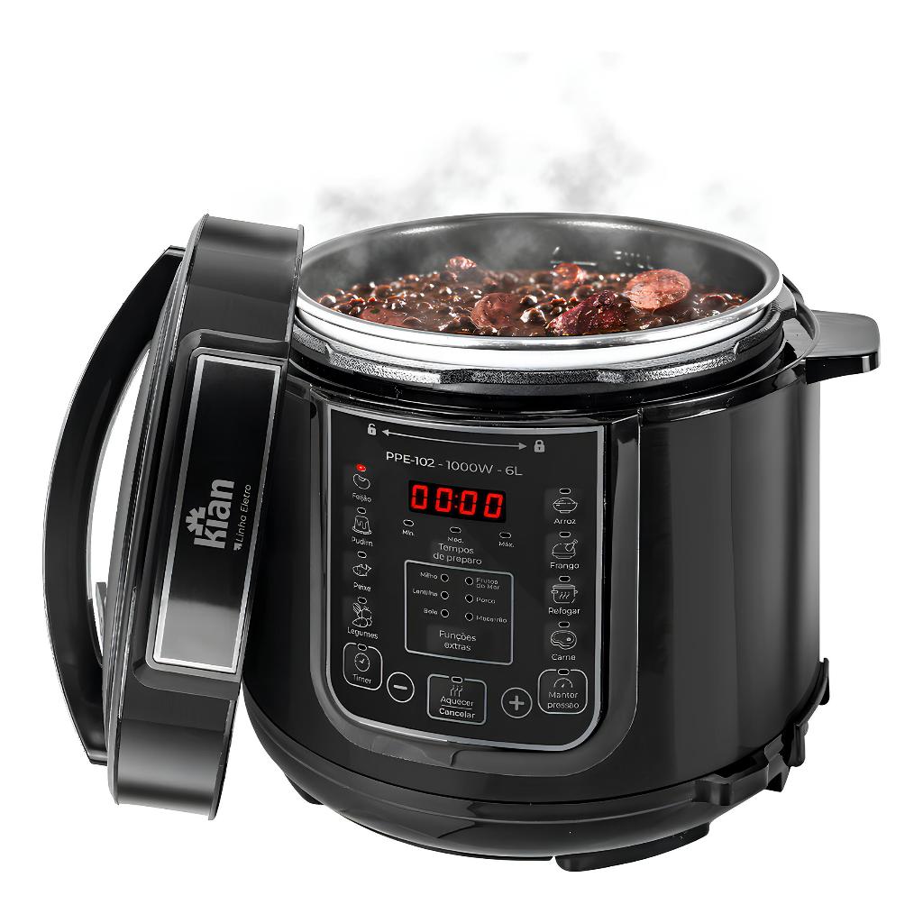 Panela De Pressão Elétrica 5 Litros Aço Inox Preto Multifuncional