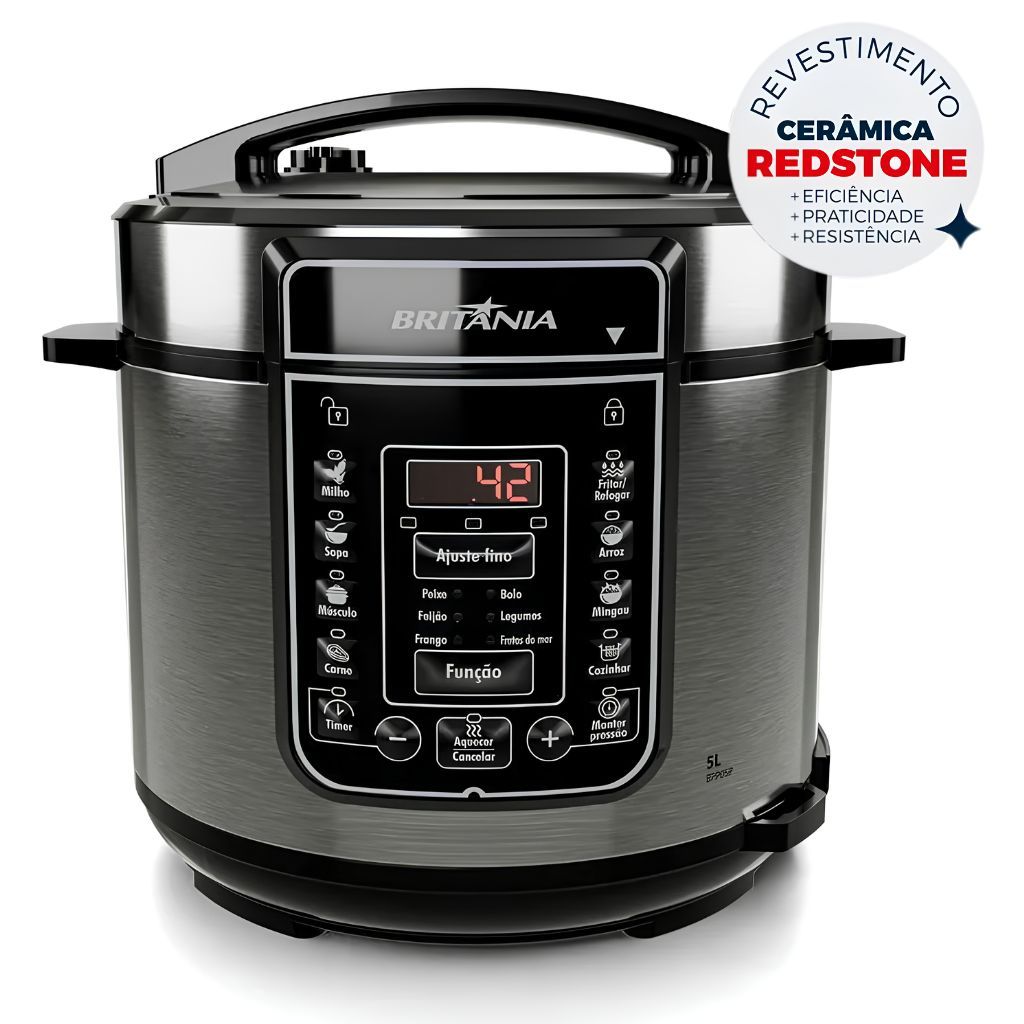 Panela de Pressão Elétrica Britânia 5L 900W com 13 Funções e Display