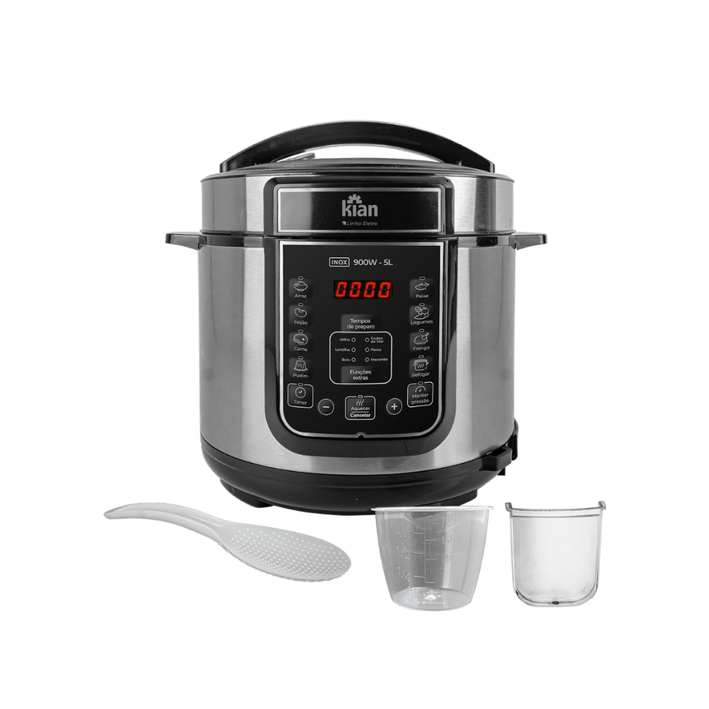 Panela de Pressão Elétrica Kian 5 Litros 900W 127V Inox Preto