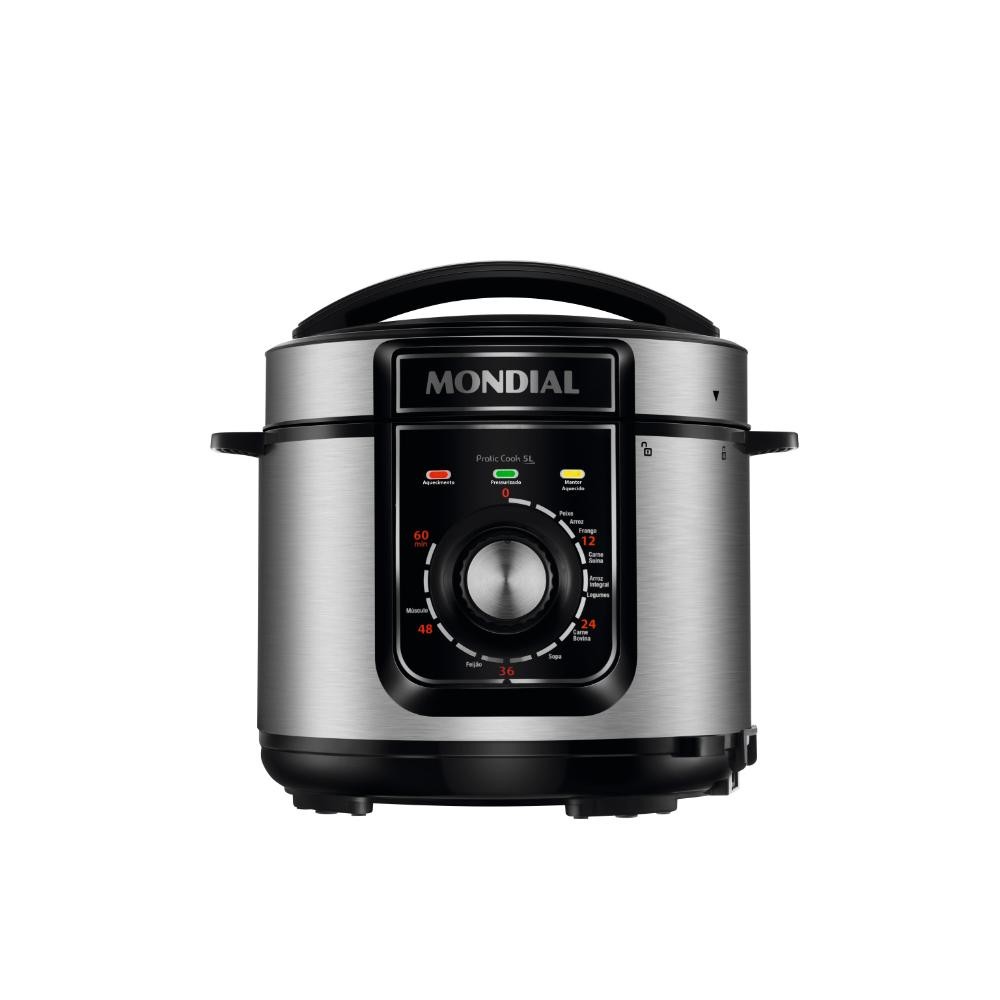 Panela de Pressão Elétrica Mondial 5L Pratic 900W Preto Inox 127V Cook
