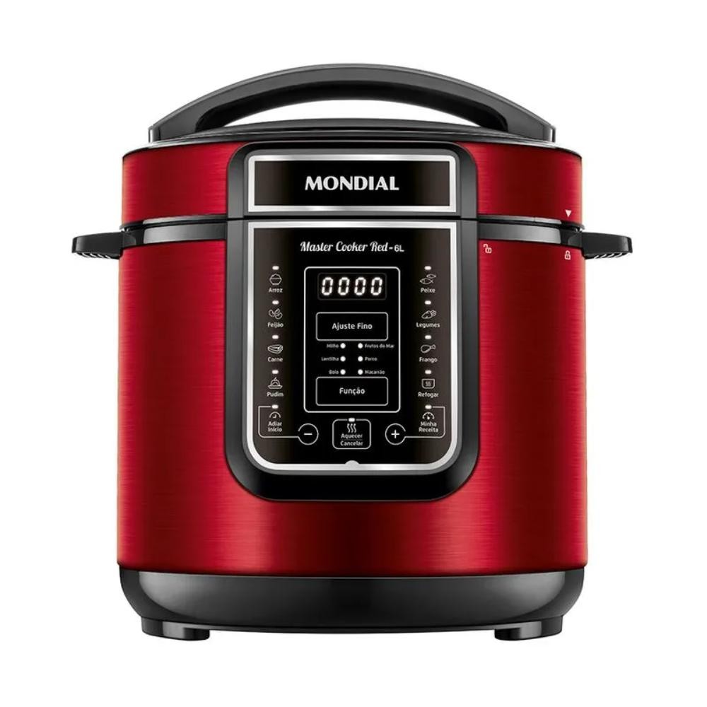 Panela de Pressão Elétrica Mondial Digital 6L 1000W Vermelho Preto — Cozinha e Utensílios
