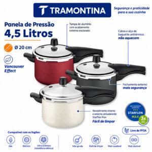 Panela de Pressão Tramontina 4,5 e 6,0 Litros com Fechamento Externo