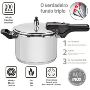 Panela de Pressão Tramontina Brava 6 litros em Aço Inox com Fundo — Cozinha e Utensílios