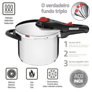 Panela de Pressão Tramontina Solar 6 Litros Aço Inox Fundo Triplo 5