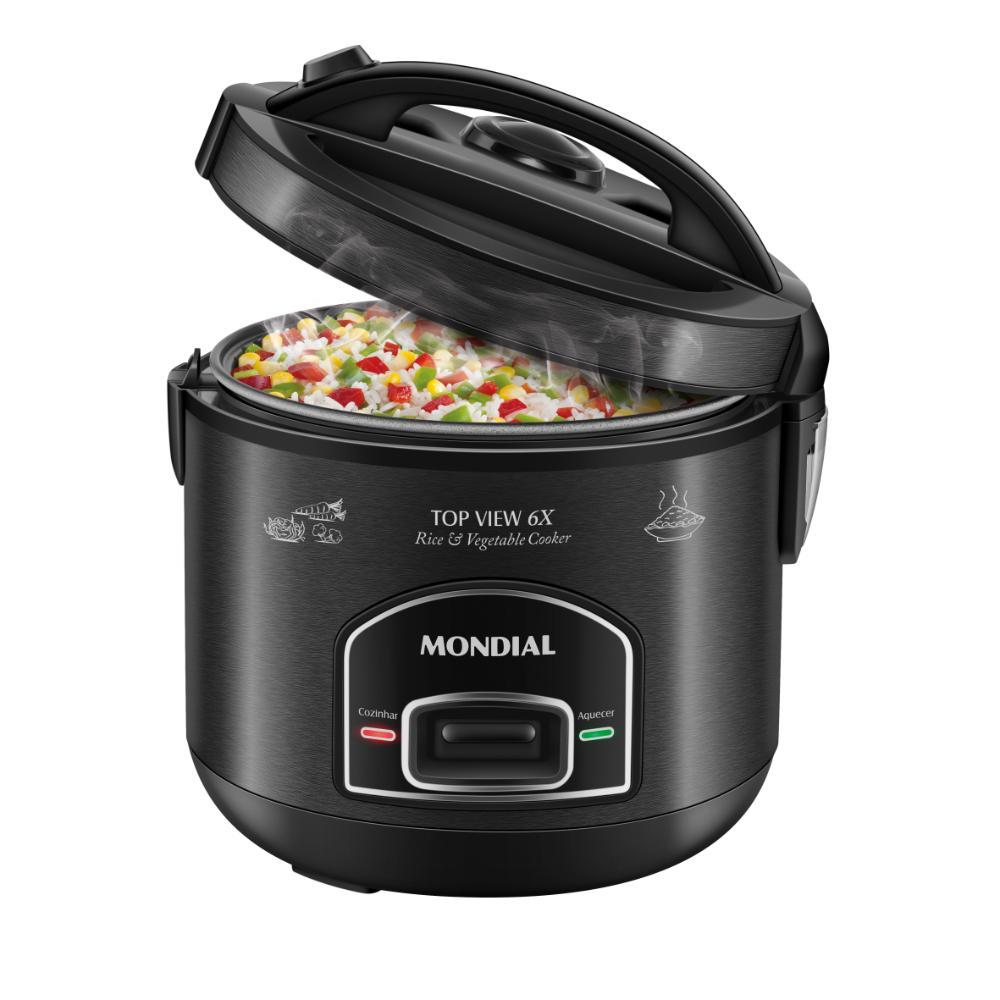 Panela Elétrica Mondial 6 Xícaras 500W 220V Inox Black Top View Black