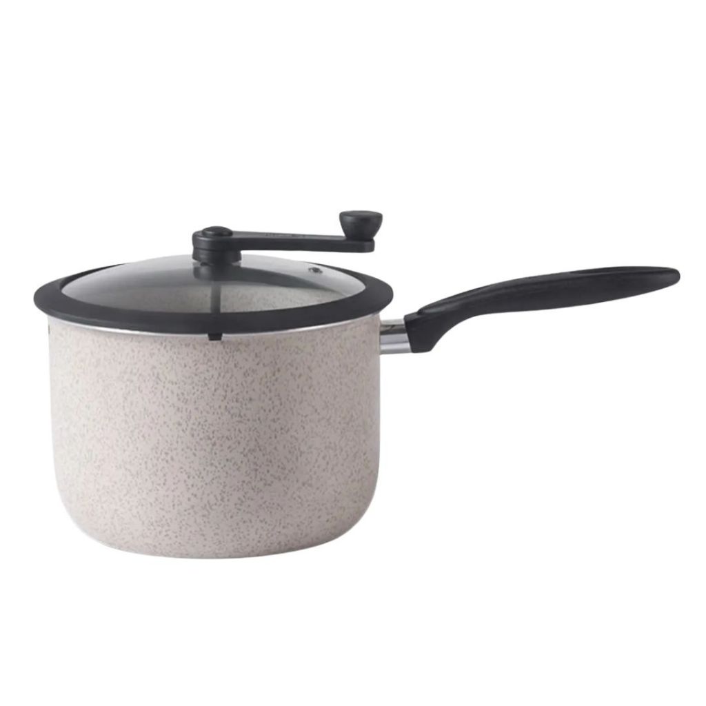 Panela Pipoqueira Grande Vanilla Tampa de Vidro Mexedor Antiaderente — Cozinha e Utensílios