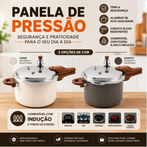 Panela Pressão Cerâmica Granito Indução 4,2L 3 Válvulas Segurança
