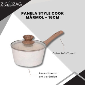 Panela Style Cook de Cerâmica Antiaderente, Mármol e Esmeralda 16cm