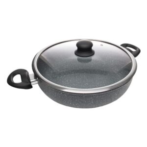 Panela Wok de Indução Wolff Granilite Cinza 28cm com Tampa de Vidro
