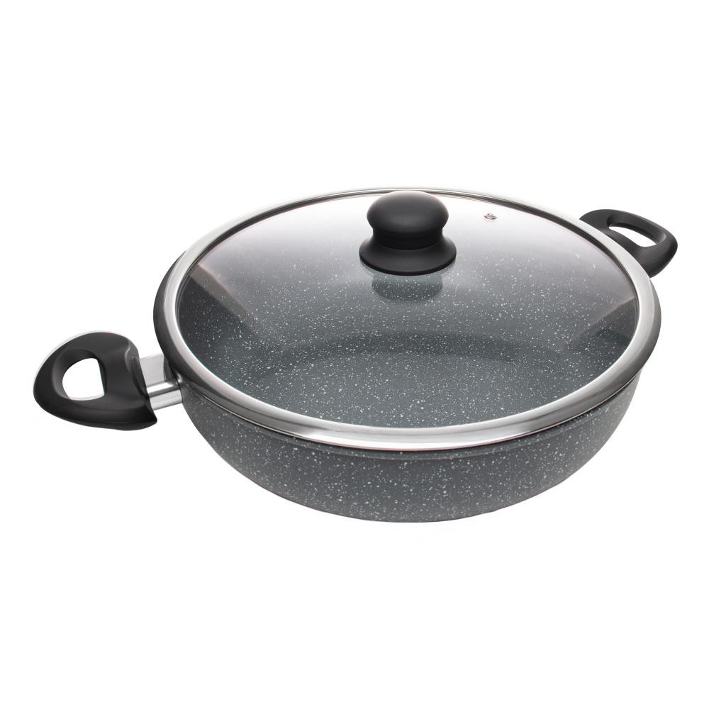 Panela Wok de Indução Wolff Granilite Cinza 28cm com Tampa de Vidro