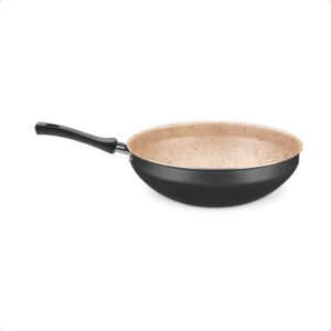 Panela Wok N28 4,3L de Aluminio com Antiaderente cor Preto e Bege Mta