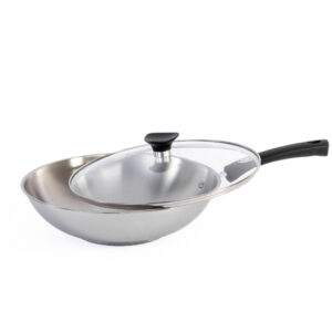Panela Wok Tramontina Em Aço Inox Fundo Triplo 28cm Indução Com Tampa