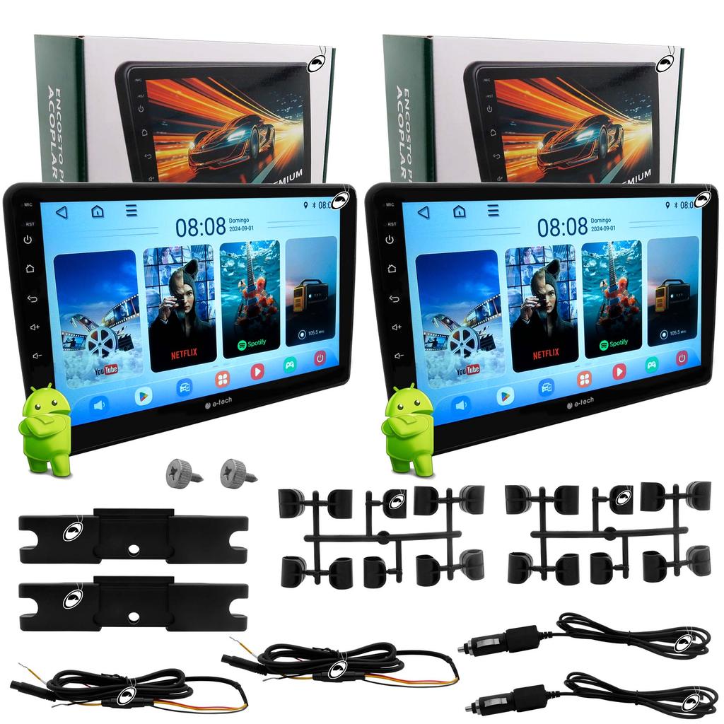 Par Encosto Monitor de Acoplar 10" Android com Android Auto e CarPlay — Informática