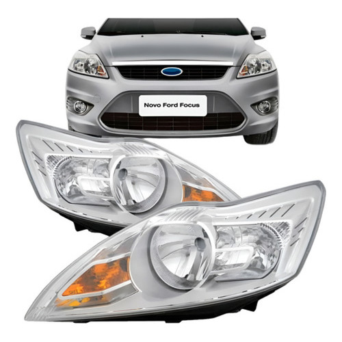 Par Farol Focus 2009 210 2011 2012 Farolete Máscara Cromada Elétrico
