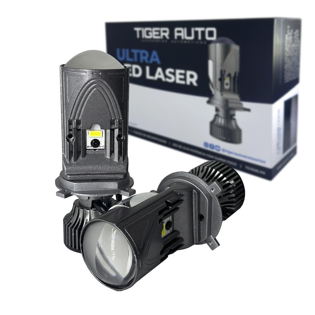 Par Farol Ultra Led Lampada H4 Mini Projetor Canhao Laser 6500k Forte