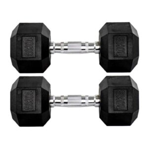 Par Halteres 10kg 10kg Dumbbell Sextavado Emborrachado Pegada Cromada