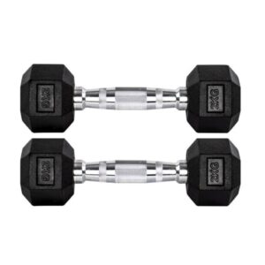 Par Halteres 2kg +2kg Dumbbell Sextavado Emborrachado Pegada Cromada