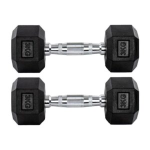 Par Halteres 3kg 3kg Dumbbell Sextavado Emborrachado Pegada Cromada