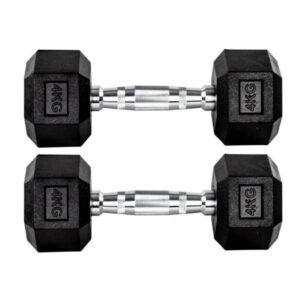 Par Halteres 4kg 4kg Dumbbell Sextavado Emborrachado Pegada Cromada