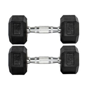 Par Halteres 5kg 5kg Dumbbell Sextavado Emborrachado Pegada Cromada