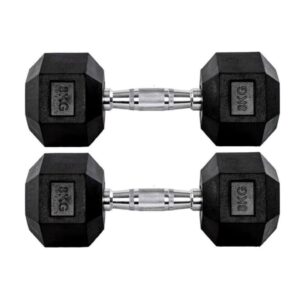 Par Halteres 8kg 8kg Dumbbell Sextavado Emborrachado Pegada Cromada