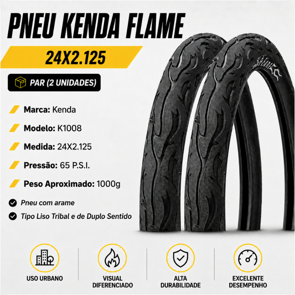 Par Pneu Aro 24 X 2.125 Bike Kenda Flame Modelo Fogo Balão Bicicleta