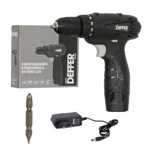 Parafusadeira e Furadeira a Bateria 12v C Luz de Led e Bits Deffer