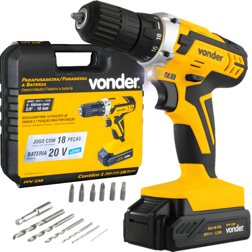 Parafusadeira e Furadeira à Bateria 20V Vonder Pfv 238 Bivolt
